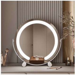 WDWRITTI Kosmetikspiegel LED Schminkspiegel 3Lichtfarben Helligkeit dimmbar Touch Tischspiegel (Make Up Spiegel Rund, 360° Drehbar), Umweltschutz Spiegel, energiesparender weiß