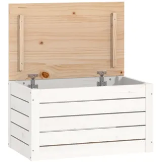 vidaXL Truhe, Aufbewahrungsbox mit viel Stauraum, Aufbewahrungstruhe mit Deckel, Werkzeugkasten Holzbox Holztruhe, Weiß Massivholz Kiefer