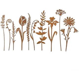 MeevrgR Rustikale Metall-Blumen für Gartendekoration, Eisen-Blumenstecker mit Vintage-Charme, wetterbeständig, Outdoor-Ornament für Rasen, Wege, Topfpflanzen, Dekoration, 30,5 x 10,2 cm (10 Sets