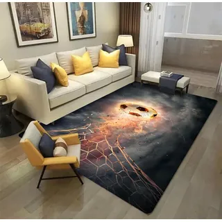Fußballteppich Schlafzimmer Jungen Kinder Gaming-Teppich Zimmer Dekoration Weiche Flanell-Anti-Rutsch-Bodenmatten Sport Grün Fußballplatz Fußball 3D Gedruckt Teppich Fußball (Farbe 5,100x150cm)
