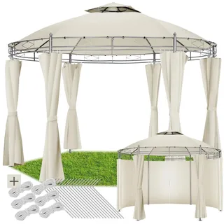 tectake 800723 Gartenpavillon rund Ø 3,5m, wasserabweisend, Pavillon Festzelt inkl. Seitenteile und Befestigungsmaterial (Creme)