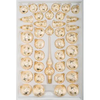 39 TLG. Glas-Weihnachtskugeln Set in Ice Champanger Gold Goldener Stern - Christbaumkugeln - Weihnachtsschmuck-Christbaumschmuck