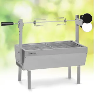 Klarstein 2-in-1 Rotisserie Grill mit Motor, Mini-Grill mit Drehspieß, Elektrischer Spießgrill für Hähnchen & Spanferkel, Motor, Spieß Edelstahl-Rost, Holzkohlegrill Rollen