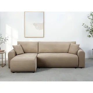 OTTO home Ecksofa JONAA L-Form, 241cm. inkl. Schlaffunktion, weicher Feinstruktur Stoff, Tonnentaschen-Federkern, Bettkasten, Schlafsofa (133/200) beige