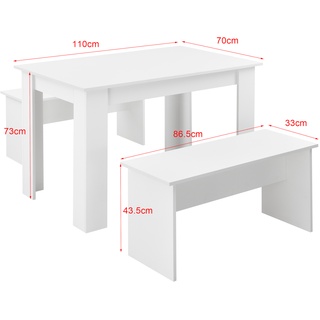 Tisch- und Bank Set Hokksund 110x70 cm mit 2 Bänken Weiß