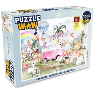 MuchoWow Puzzle Einhorn - Regenbogen - Kinder - Mädchen - Auto, 1000 Puzzleteile, Foto-Puzzle, Bilderrätsel, Puzzlespiele, Klassisch bunt