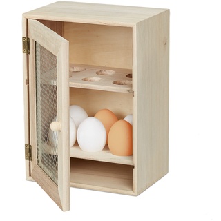 Relaxdays Eierschrank, für 12 Eier, Landhaus Stil, zum Hinstellen, Holz & Metall, Eierregal, HBT: 25 x 18 x 12 cm, natur, 1 Stück