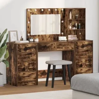 vidaXL 3-tlg. Schminktisch-Set mit LED-Leuchten Räuchereiche