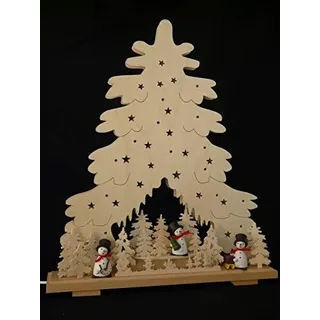 Rudolphs Schatzkiste Schwibbogen mit Tanne mit Schneemänner und Beleuchtung BxHxT 44x51x7cm NEU Lichterbogen Fensterbogen Spitzbogen Erzgebirge Seiffen Weihnachten Licht Holz Dekoration Beleuchtung