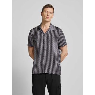 Relaxed Fit Freizeithemd mit Allover-Logo-Muster, Black, XL