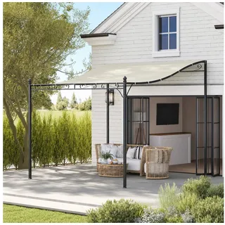 Outsunny Pavillon Anbaupavillon Pergola mit Dach, Wasserabweisend, mit 0 Seitenteilen, (Pergola mit Dach, Anbaupavillon), Sonnenschutz für Terrasse Garten ca. 3x2,5x2,5 m Cremeweiß grau 298 cm x 248 cm