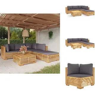6-tlg. Garten-Lounge-Set mit Kissen Massivholz Teak - Garten Lounge Set - Holz Möbel - Teakholz Gartenmöbel - Gartenmöbel Set - Loungesessel