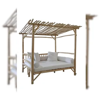 Möbilia Lounge aus Teakholz | mit Polsterauflagen | natur – weiß | B 200 x T 180 x H 200 cm | 11020026 | Serie GARTEN