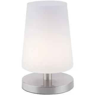 LED-Tischleuchte, weiß-stahl, mit dezentem Lampenschirm, inkl. Touchdimmer