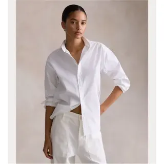 Polo Ralph Lauren für Damen. 211956605001 Relaxed Fit Baumwollhemd weiß (M), Baumwolle, Klassisch, Langarm