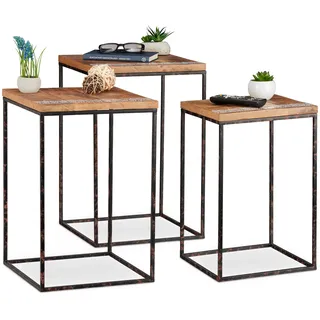 Relaxdays Beistelltisch 3er Set Braun Mangoholz 0 x 0 cm