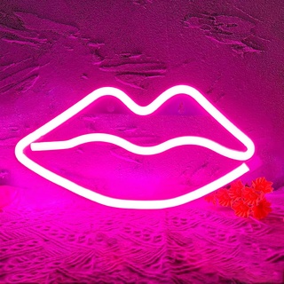 JIURUIFFC Lippen Leuchtschilder, Rosa LED Lips Neon Signs, USB oder batteriebetriebene Kuss Lippen Schild Lichter Wanddekor für Kinderzimmer Bar Party Geburtstags Wohnzimmer Hochzeit Weihnachtsdekor