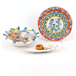 Kuchendekoration Fichidindia aus Keramik von Caltagirone im Stil des Sicilianischen Einkaufswagen und Mandelpasten
