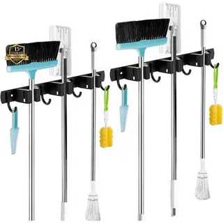 Besenhalterung Wand Edelstahl 2pack 3 Halter + 4 Haken Schwarz