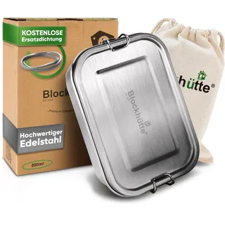 Blockhütte Edelstahl Brotdose Kinder auslaufsicher mit Fächern 800ml - Silber
