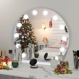 YU YUSING Hollywood Schminkspiegel mit Beleuchtung, 50cm 12 LED Dimmbar | Kosmetikspiegel 3 Modi, Rund Vanity Spiegel Badspiegel Tischspiegel Wandspiegel 10X Vergrößerung Schlafzimmer Schminktisch