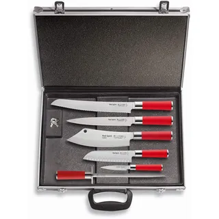 F. DICK Messerset Red Spirit (Magnetkoffer, Kochmesser AJAX, Brotmesser, Santoku, Tranchiermesser, Officemesser, Wetzstahl, 56° HRC) 81173000