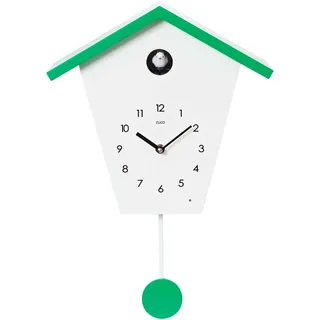 Cuco Clock Kuckucksuhr mit Pendel 37,5 x 23 x 11,4cm Weiß/Grün | Pendeluhr Wanduhr, Schwarzwald Design mit Kuckuck, automatische Nachtabschaltung per Lichtsensor, Vogelgezwitscher
