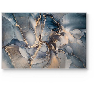 DEQORI Schneidebrett 'Marmor-Farbspiel mit Gold', Glas, Platte Frühstücksbrett Schneideplatte blau 30 cm x 20 cm