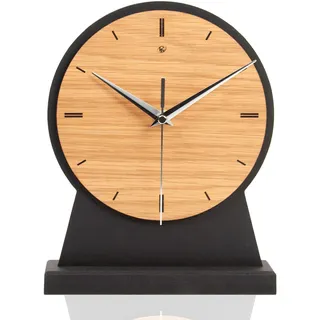 Kreative Feder Standuhr „Timeless Brown“ aus Holz – klassisch runde Tisch-Uhr ohne Ticken; Größe ca. 38,5x20x8,5cm (leises Funkuhrwerk)