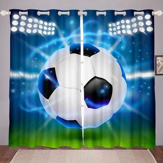 Jungen Fußball Fenstervorhang Sport Thema Vorstehend Für Kinder 3D Fußball Muster Blickdichte Vorhalt 245x140cm Wettkampfspiele 2 Panels