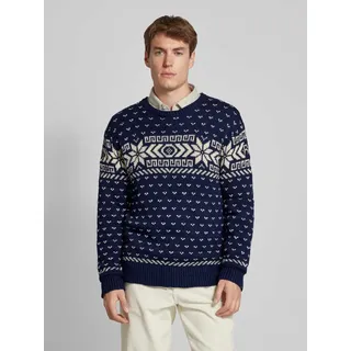 Strickpullover mit gerippten Abschlüssen, Marine, L