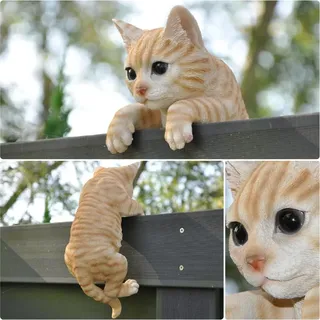 Gartenfigur Dekofigur Katze für Zaun und Trennwand - Braun