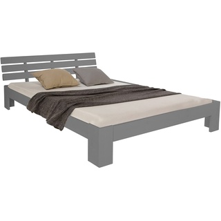 Homestyle4u 2037, Doppelbett Holzbett Futonbett 140x200 mit Lattenrost, Bett Bettgestell Grau Kiefer Holz