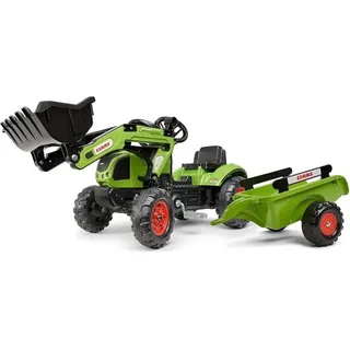 Falk 2040ML Claas Tretbaggerlader mit Anhänger, Tretbagger, Kinder-Trettraktor mit Lenkrad und Hupe, für Kinder von 2 bis 5 Jahren, Aufsitzspielzeug – Grün