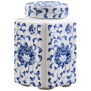 JISADER Keramik-Ingwerglas, Porzellan-Tempelglas, Blumenvase, Aufbewahrungsglas, Vase für Heimdekoration, Blau Weiss