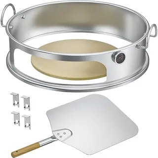 Onlyfire Edelstahl Pizzaofen Komplettpaket PizzaRing für Weber 57 cm Kugelgrill und viele andere Modelle, Pizza für Holzkohle Grill