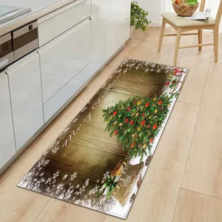 rutschfeste Küchenmatten Weihnachten & Grüne Bäume Teppiche Waschbare Gummiunterlage Fußmatte Mikrofaser Teppichset 50 x 160cm