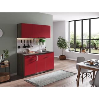 Küche Küchenzeile Singleküche Eiche York Rot Oliver  150 cm Respekta