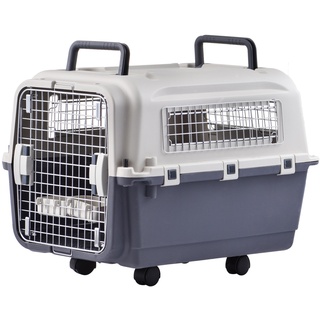 Lanco – Tragbare und atmungsaktive große Hundetrage aus Kunststoff. Haustiere Hunde. Widerstandsfähiges Material. Maße 89x61x74 cm. Zwei Griffe. Graue und weiße Farbe.