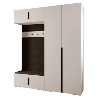 MEBLE KRYSPOL Inova 1 Möbelset - Moderne Garderobe - für Schlafzimmer, Wohnzimmer, Flur, Kinderzimmer - Ankleidemöbel - 236,7x200x47cm - Weiß, Paneele Manila 04, Handgriff Schwarz
