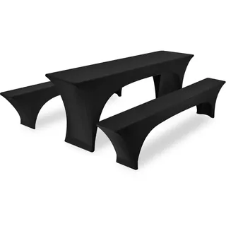 FXKS Eins 3er-Sets Elastische Biertischhussen, Schwarze Biertisch und Bankabdeckung,50 cm Tischbreite, 220 x 50 x 70 cm Bierzeltabdeckung für Bankett-Partys im Freien Bierbank