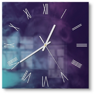 DEQORI Wanduhr 'Türkis-pinker Farbdunst' (Glas Glasuhr modern Wand Uhr Design Küchenuhr) blau|rosa 30 cm x 30 cm