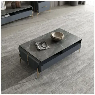 JVmoebel Couchtisch Eleganter Kaffeetisch aus Stein mit goldfarbenen Edelstahlfüßen (Packung, Couchtisch), Made in Europa grau