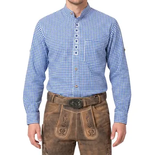 German Wear Trachtenhemd mit Edelweiß-Stickerei Stehkragen Karohemd Baumwolle – klassischer Tracht mit Krempelärmel - S