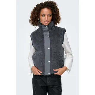Plüschweste ONLY "ONLBARI LIFE TEDDY WAISTCOAT OTW", Damen, Gr. S, schwarzened pearl, Plüsch, Obermaterial: 100% Polyester, unifarben, normal, Westen, Kunstfaser