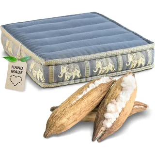 livasia Sitzkissen Boden Thaiseide - 50x50x10cm - Bodenkissen Indoor/Outdoor, Meditationskissen Yogakissen, Stuhlauflage Palettenmöbel, Steppkissen Bank handgefertigt (Grau/Elefanten Seide)