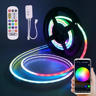 Xunata RGBIC Neon LED Streifen, Bluetooth WS2812B Adressierbare Diffusion Silikon Neon Flex LED Schlauch, Smart App Control, Musiksync, für Innen Aussenbereich Hausbeleuchtung Party DIY Deko (0.5M)