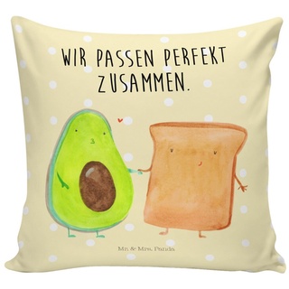 Mr. & Mrs. Panda Dekokissen Avocado + Toast - Gelb Pastell - Geschenk, Freund, Kopfkissen, Gesund gelb