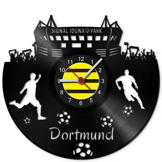 GRAVURZEILE Schallplattenuhr Dortmund - 100% Vereinsliebe - Upcycling Design Wanduhr aus Vinyl Made in Germany