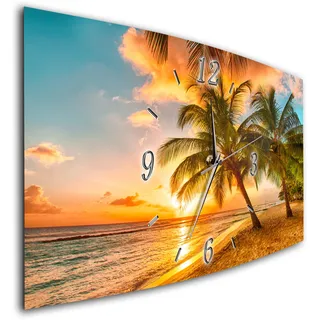 BM Funk Quarz Wanduhr Funkwanduhr Funkwanduhren Funkuhr Funkuhren kein Ticken lautlos geräuschlos leise modern ohne Tickgeräusche groß XXL Wohnzimmer Küche Strand Meer Palmen 7727-1a